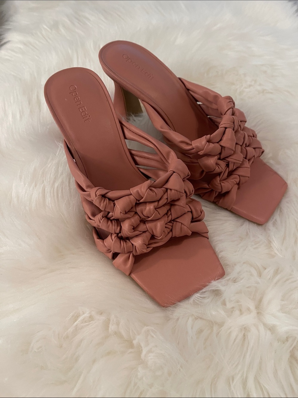 Open Edit Woven Leather Slide Mules — Dusty Rose/Braided Slip On